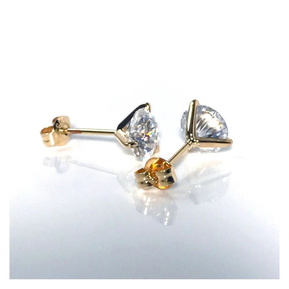 14KT 2 CARAT GENUINE MOISSANITE SOLID YELLOW GOLD MARTINI SET STUD EARRINGS NWOT - Picture 3 of 12